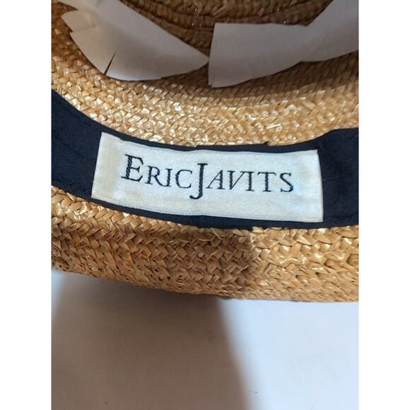 VTG Eric Javits Golden Straw Hat Sun Wide Brim Wide Band Brass And Stone Details - Picture 15 of 16